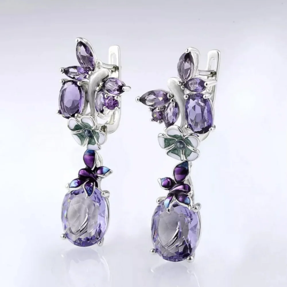 🎀925 Floral Butterfly Amathyst Earrings - Picture 2 of 9